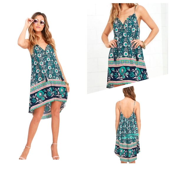 Lulu’s Every Step of the Sway Teal Print High-Low Dress S - Picture 1 of 7